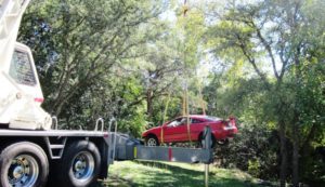rigging, hoisting car from flood Austin TX